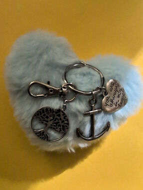 Blue Faux Fur Heart Keychain Bag Charm
